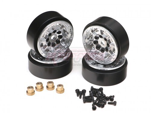 Team Raffee Co. 1.0&quot; 8 Spoke Aluminum + Brass Beadlock Wheels w/ Brass Hubs for RC Crawler (4) Silver TRC/1080021S