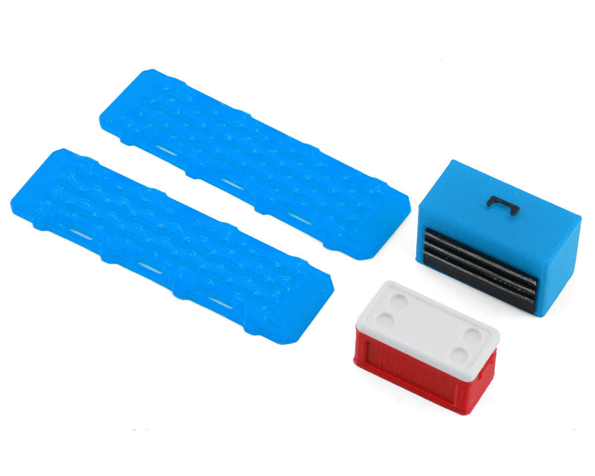 Scale By Chris TRX4M 1/18 Bundle w/Blue Tool Box, Red Small Chest &amp; Blue Ramps (Miniature Scale Accessory) SBCTR13