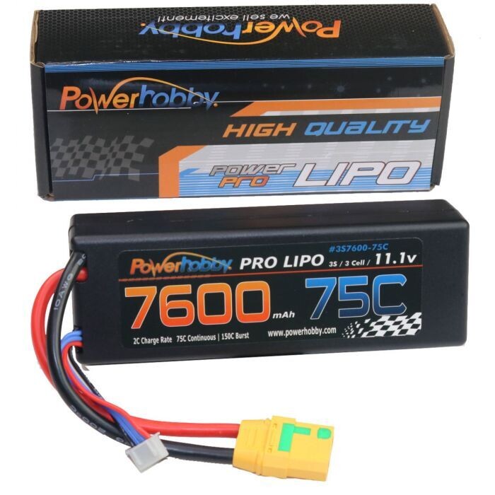 Powerhobby 3s 11.1v 7600mah 75c Lipo Battery w Deans Plug Hard Case PHB3S760075HCXT90