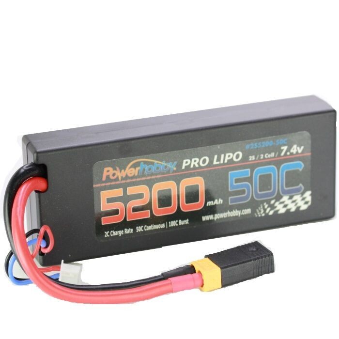 PowerHobby 2S 7.4V 5200mAh 50C Lipo Battery Pack w XT60 Connector Hard Case PHB2S520050XT60