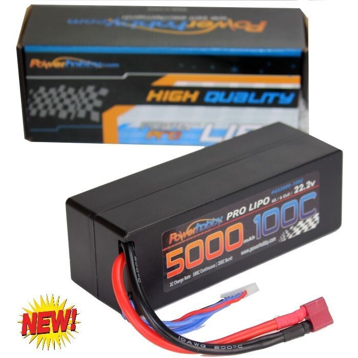 Powerhobby 6s 22.2v 5000mah 100c Lipo Battery w Deans Plug Hard Case 6-Cell PHB6S5000100DNSHC
