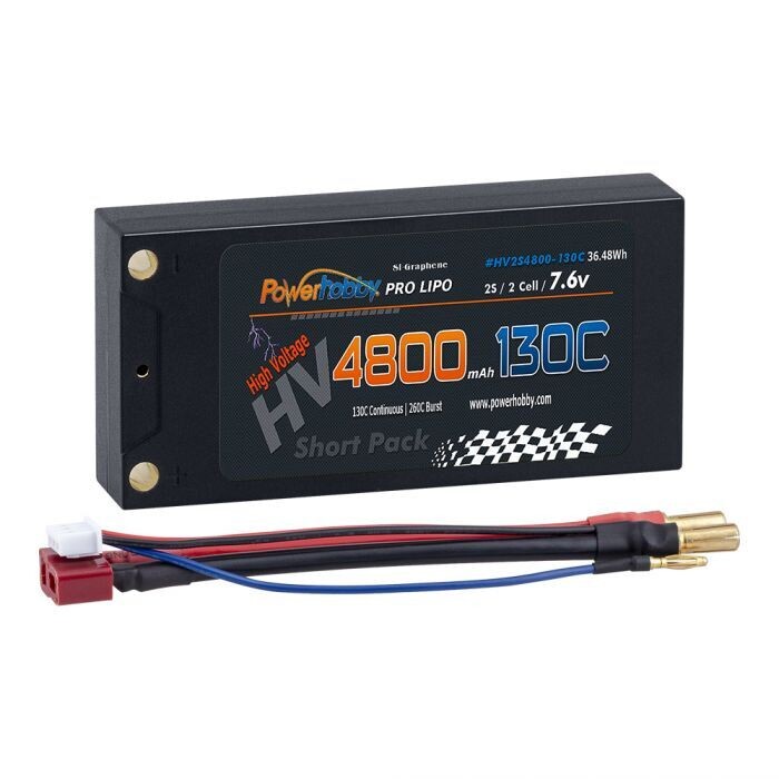 Powerhobby 2S 7.6V 4800mAh 130C HV + Graphene Shorty Lipo Battery 5mm LCG PHB2S4800130S