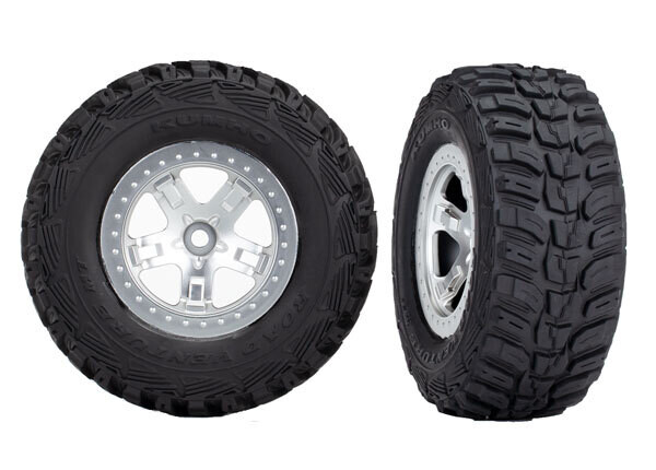 Traxxas Tire &amp; wheel assy, glued (SCT satin chrome, beadlock style wheels, Kumho tires, foam inserts) (2) (4WD front/rear, 2WD rear only) 5880X