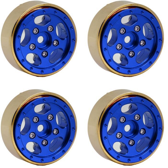 Powerhobby Z3 1.0&quot; Aluminum Brass Ring Beadlock Crawler Wheels 1/24 SCX24 Blue SCX24114-Blue