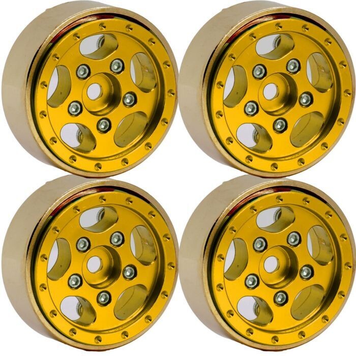 Powerhobby Z3 1.0&quot; Aluminum Brass Ring Beadlock Crawler Wheels SCX24 Gold 1/24 PHSCX24114-Gold