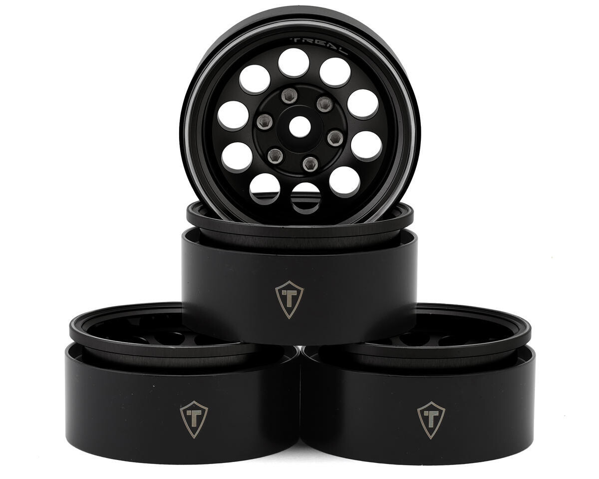 Treal Hobby Type F 1.9&quot; 10-Hole Beadlock Wheels (Black) (4) TLHTWHEEL-49