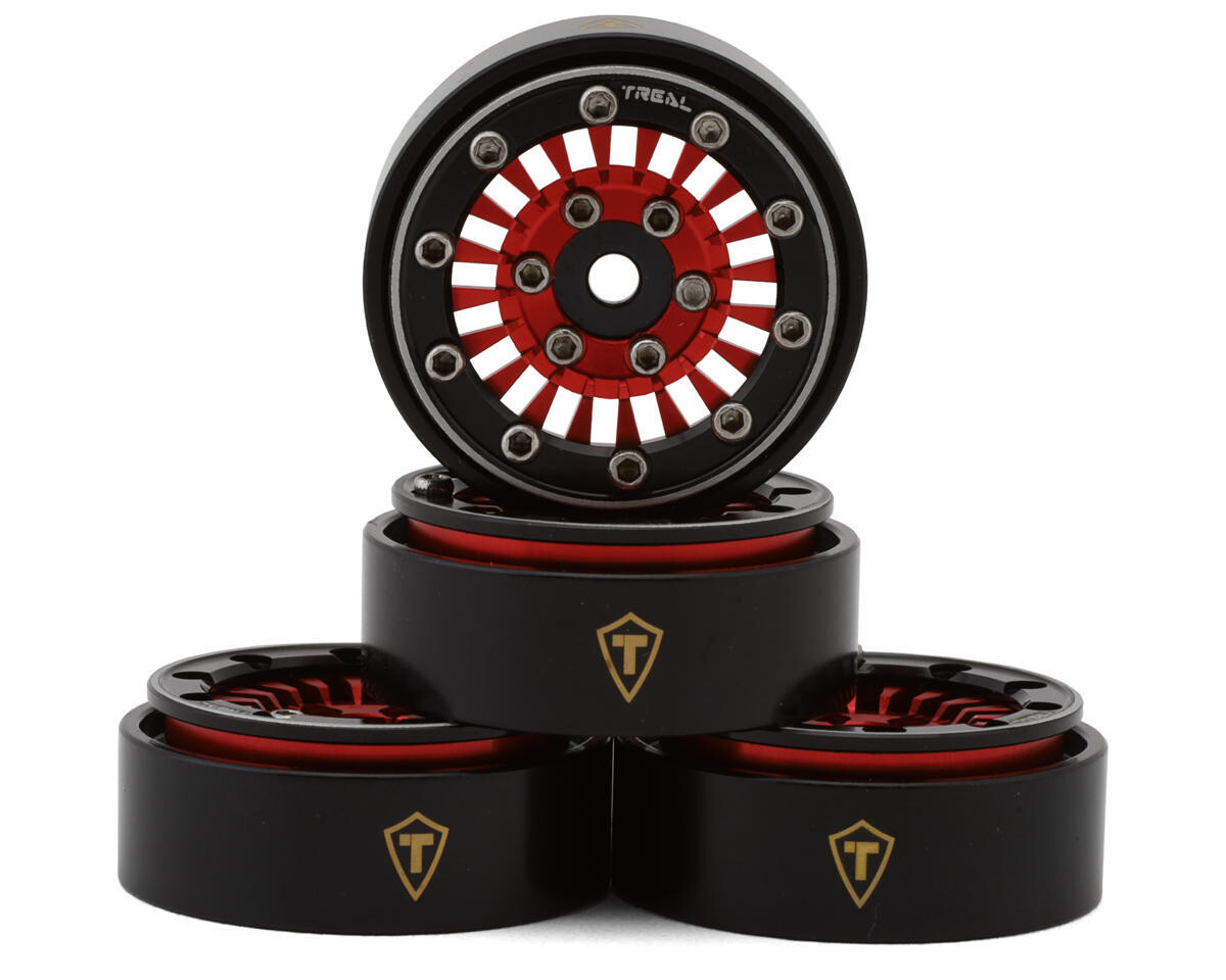 Treal Hobby Type C 1.0&quot; Multi Spoke Aluminum Beadlock Crawler Wheels (Black/Red) (4) TLHTSCX24-146