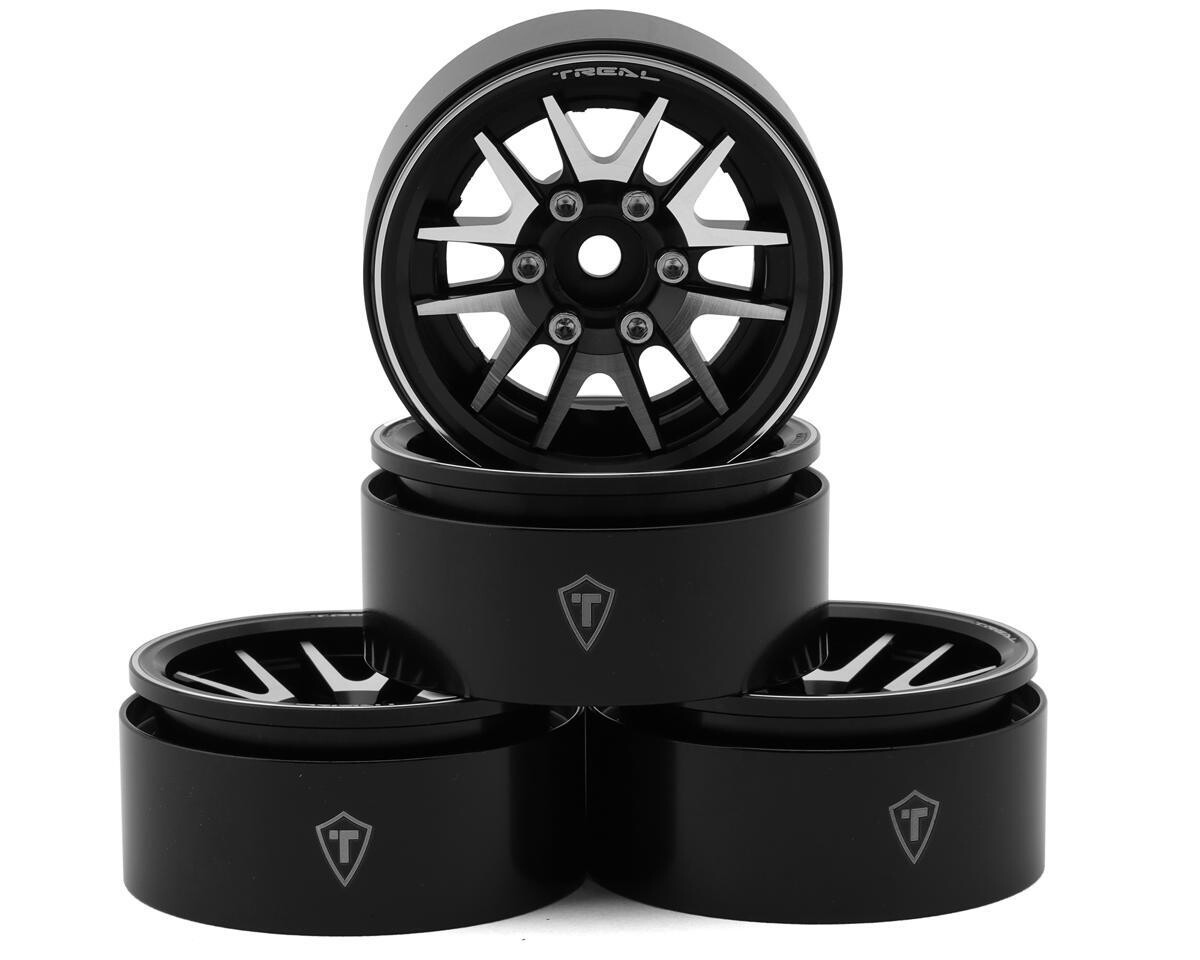 Treal Hobby Type L 1.9&quot; V-Spoke Beadlock Wheels (Black/Silver) (4) TLHTWHEEL-91