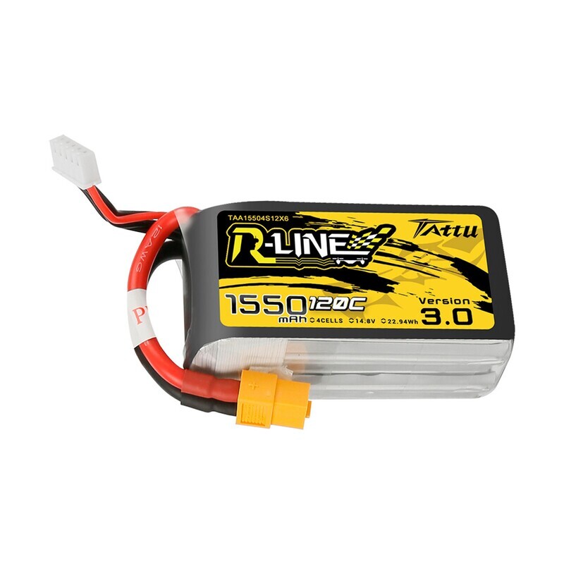 Tattu R-Line Version 3.0 1550mAh 14.8V 120C 4S1P Lipo Battery Pack with XT60 Plug TAA15504S12X6