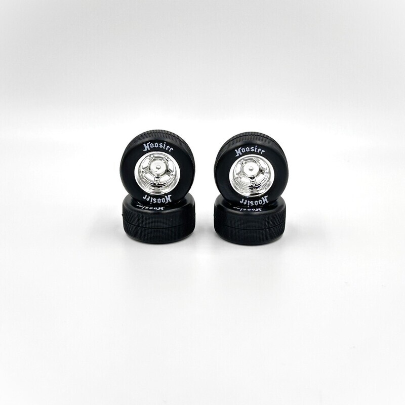 1RC FR/RR Soft Tires &amp; Chrome Wheels, 1/18 Asphalt LM (4) 5563