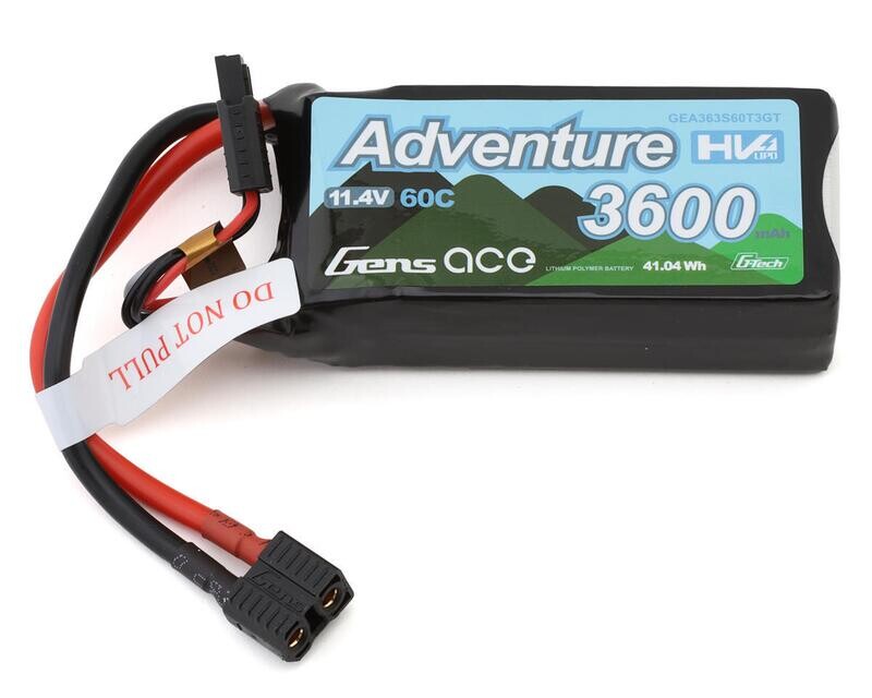 Gens Ace G-Tech Smart 3S LiHV Battery 60C (11.4V/3600mAh) w/Universal Connector GEA363S60T3GT (XT60 on battery, comes with adapters)