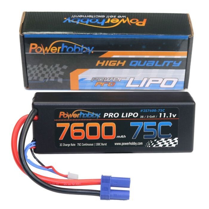 Powerhobby 3s 11.1v 7600mah 75c Lipo Battery w EC5 Plug Hard Case PHB3S760075HCEC5