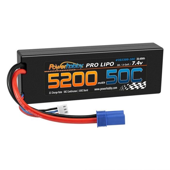 PowerHobby 2S 7.4V 5200mAh 50C Lipo Battery Pack w EC5 Plug Hard Case PHB2S520050CEC5