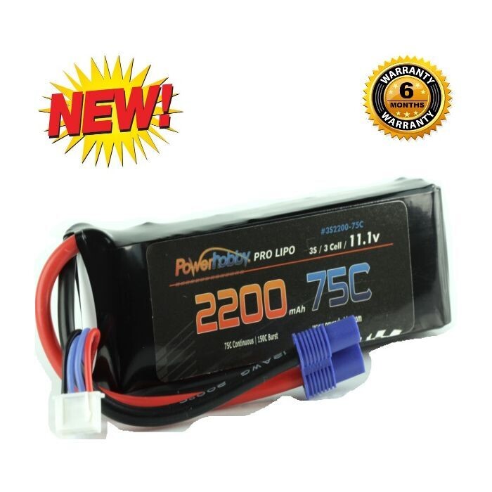 Powerhobby 3S 11.1V 2200mAh 75C Lipo Battery Pack w EC3 Plug 3-Cell PHB3S220075EC3