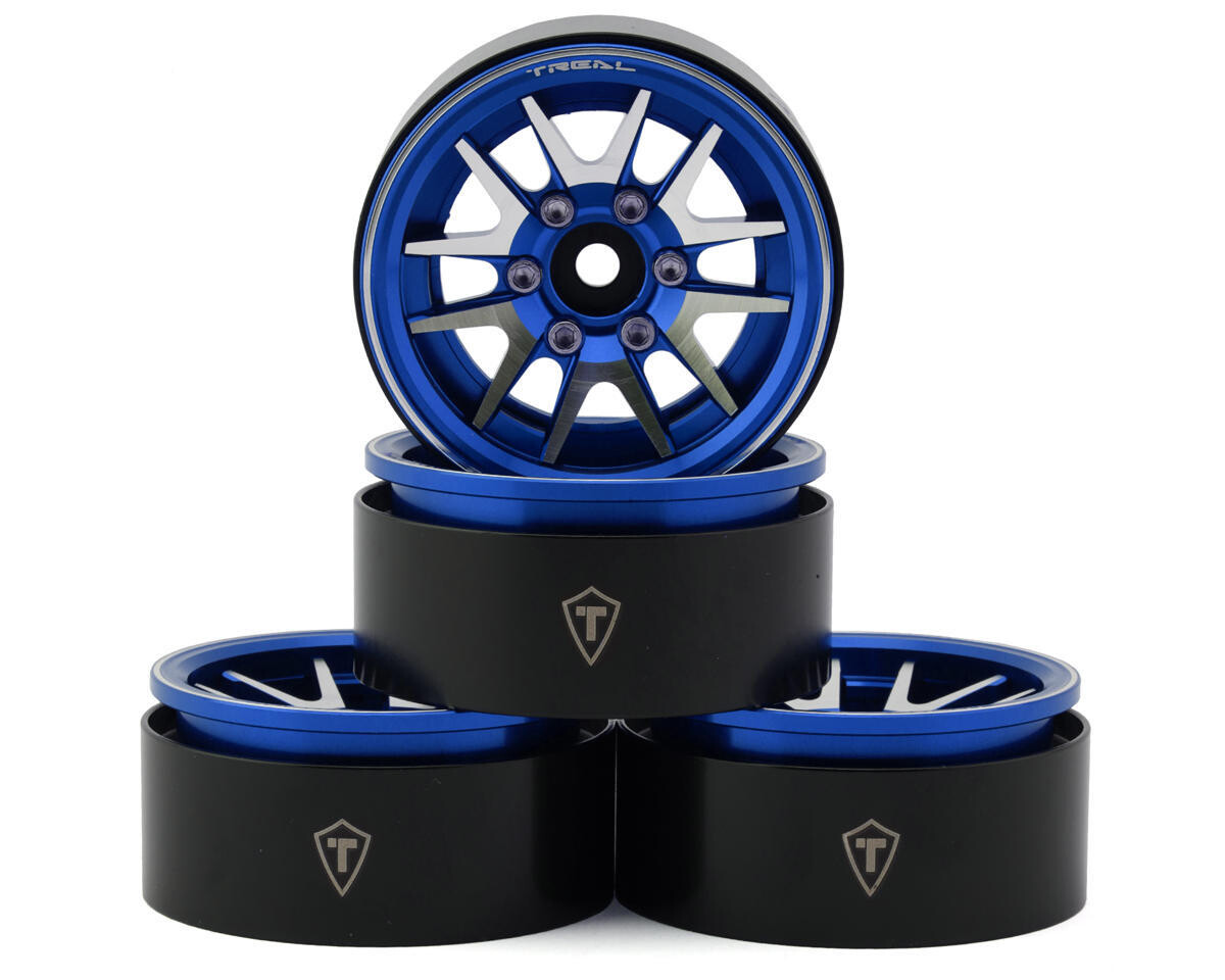 Treal Hobby Type L 1.9&quot; V-Spoke Beadlock Wheels (Blue) (4) TLHTWHEEL-92