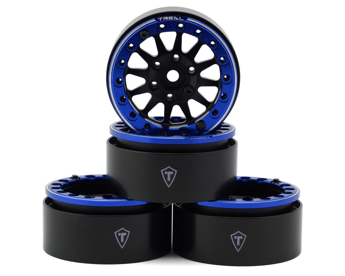 Treal Hobby Type D 1.9&quot; 12-Spoke Beadlock Wheels (Black/Blue) (4) TLHTWHEELS-10