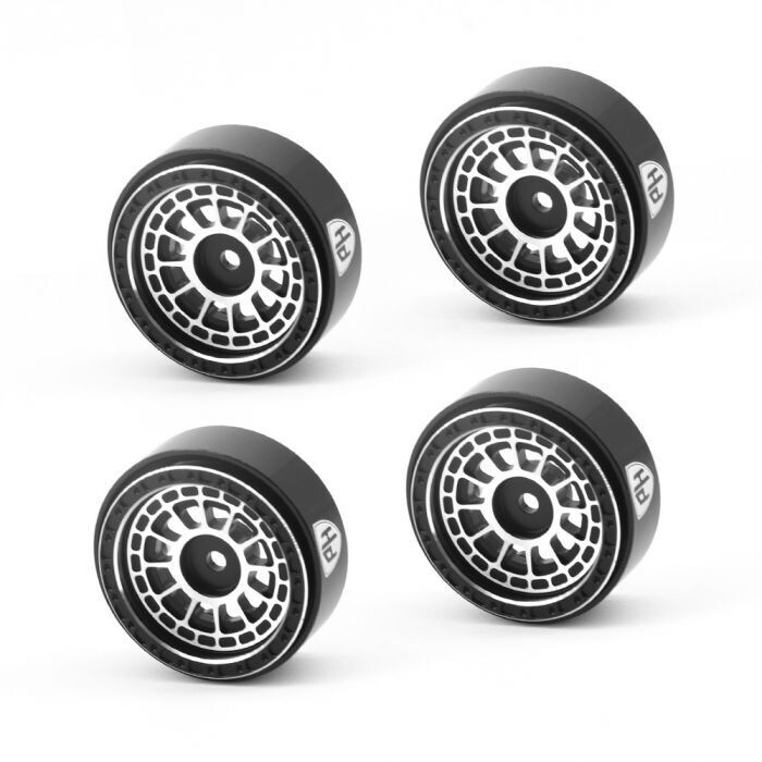 Powerhobby 1.0&quot; Aluminum Wheels Black / Silver (4) 1/24 Rock Crawler PHB6039