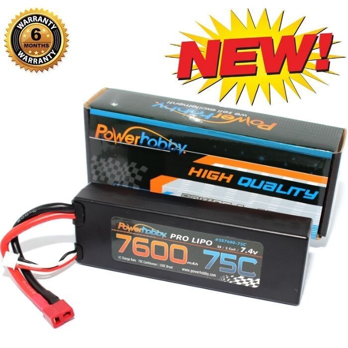 PowerHobby 2S 7.4V 7600mAh 75C Lipo Battery Pack w Deans Plug Hard Case PHB2S760075DNS