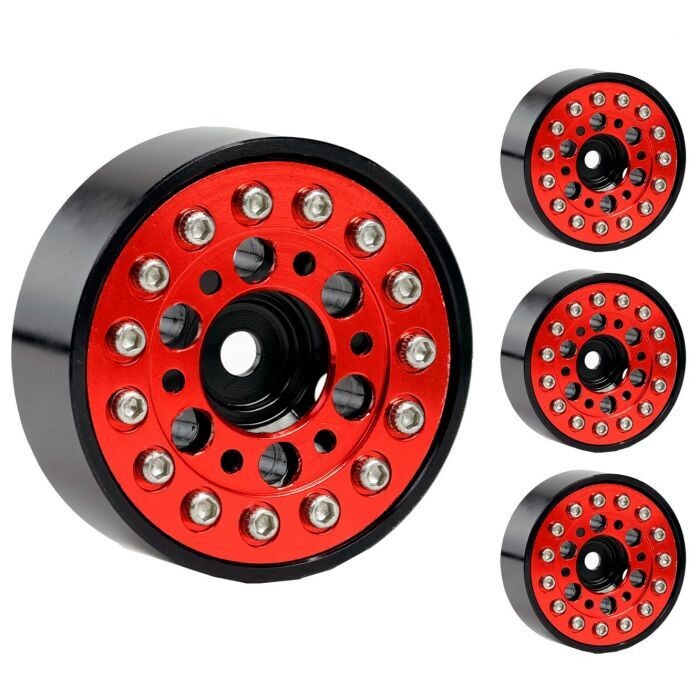 Powerhobby 1.0&quot; Axial SCX24 Aluminum Beadlock Crawler Wheels PHSCX24135-Red