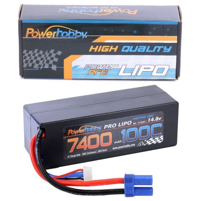 PowerHobby 4S 14.8V 7400mAh 100C-200C Lipo Battery EC5 Plug 4-Cell Hard Case PHB4S7400100EC5