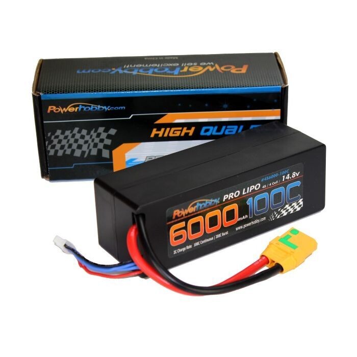 Powerhobby 4s 14.8v 6000mah 100c Lipo Battery w XT90 Plug Hard Case 4-cell PHB4S6000100XT90