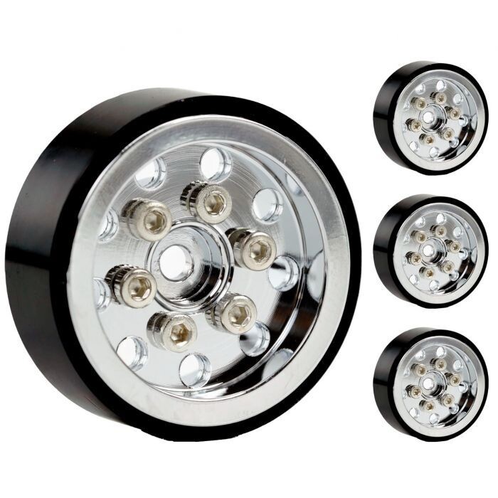 Powerhobby 1.0&quot; SCX24 Aluminum Beadlock Wheels 1/24 C10 Jeep Bronco Chrome phscx24131-Chrome