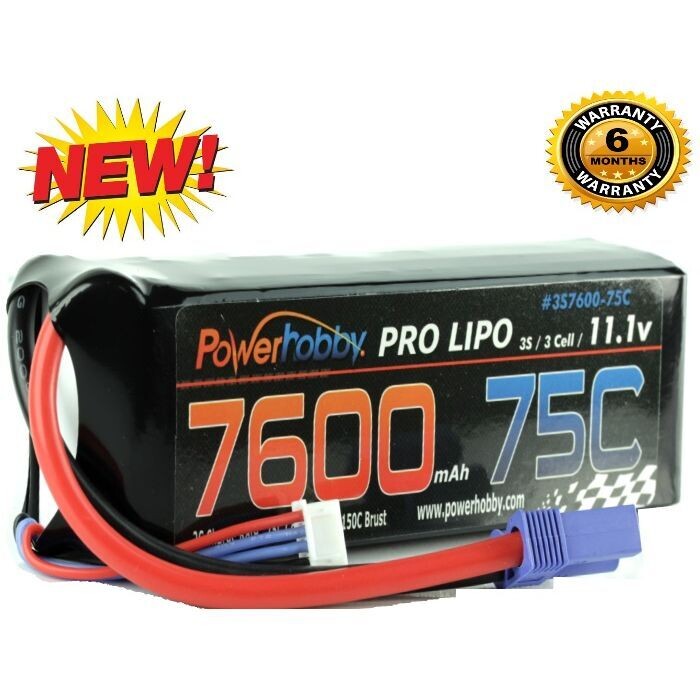 Powerhobby 3S 11.1v 7600mAh 75C Lipo Battery w No Connector PHB3S760075NC