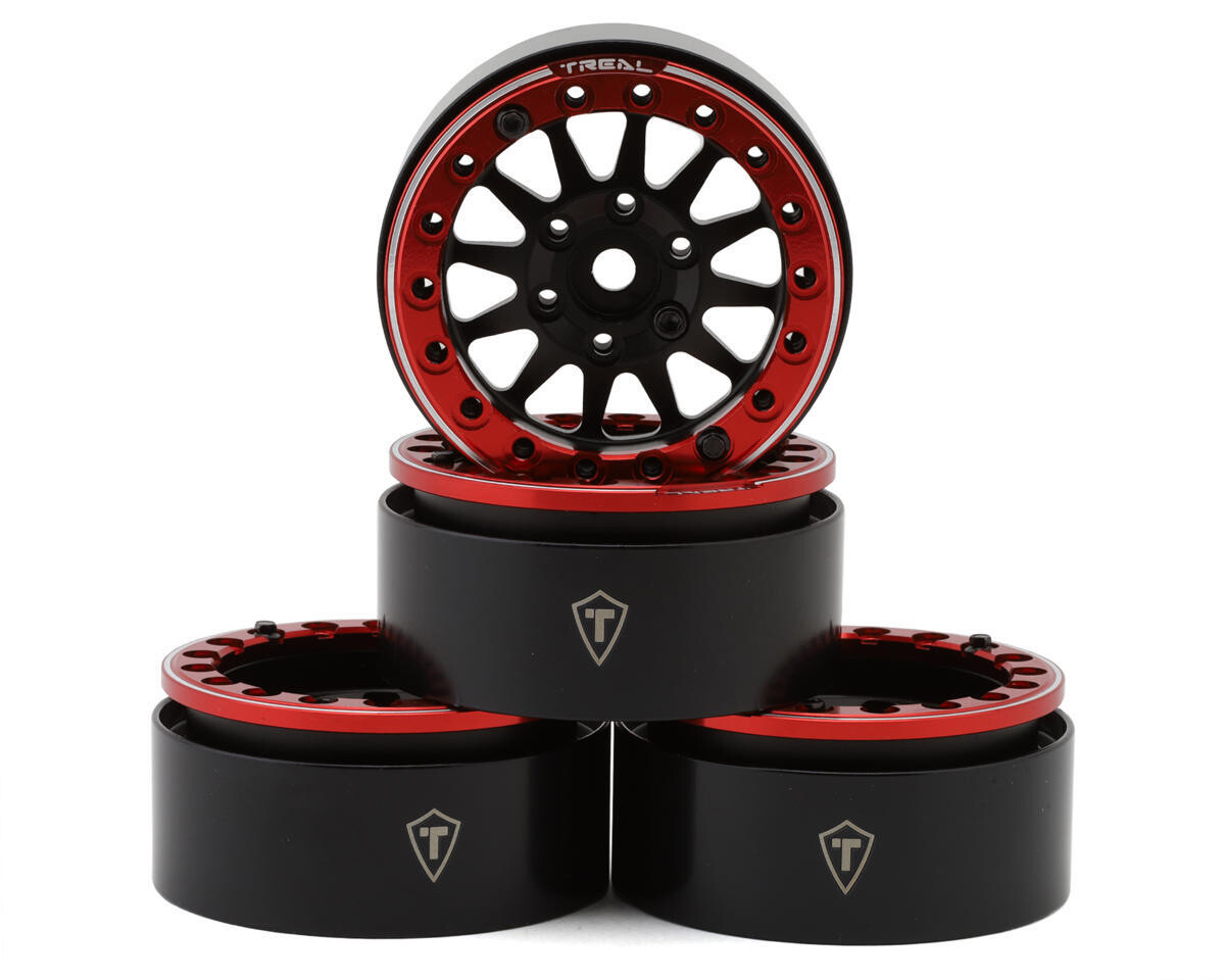 Treal Hobby Type D 1.9&quot; 12-Spoke Beadlock Wheels (Black/Red) (4) THLTWheels-11