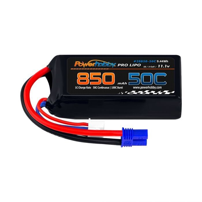 Powerhobby 3s 11.1 850mah 50c Lipo Battery w ec2 Plug PHB3S85050EC2