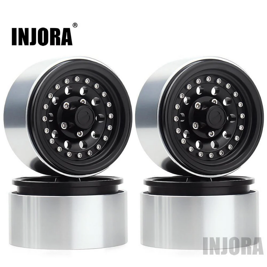 INJORA 4PCS 1.9&quot; Black Aluminum Beadlock Wheel Rims for RC Crawler CRAW18216_BK