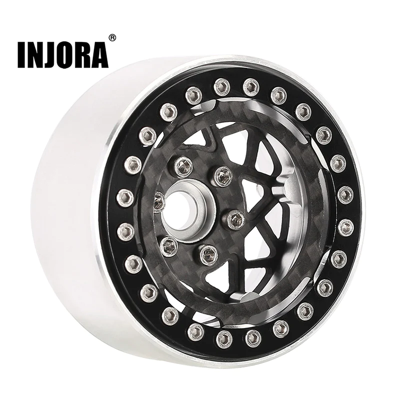 INJORA Carbon Fiber Aluminum Negative Offset 10mm 1.9&quot; Beadlock (4) (W1952) DGW-1952BK