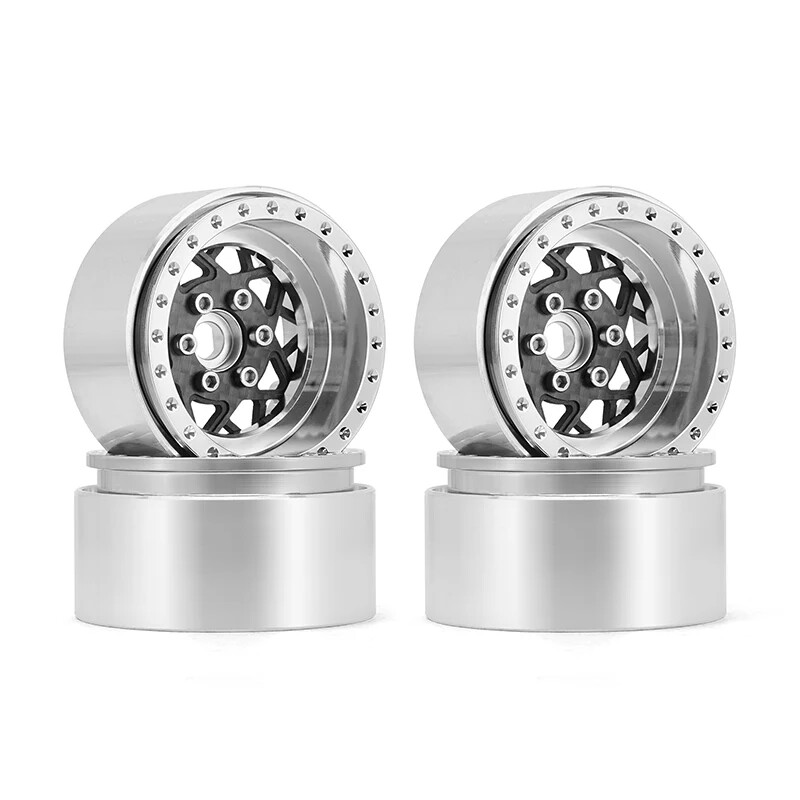 INJORA 1.9&quot; Carbon Fiber Aluminum Wheels Offset -10mm (W1954) Silver Plated (4) DGW-1954SP