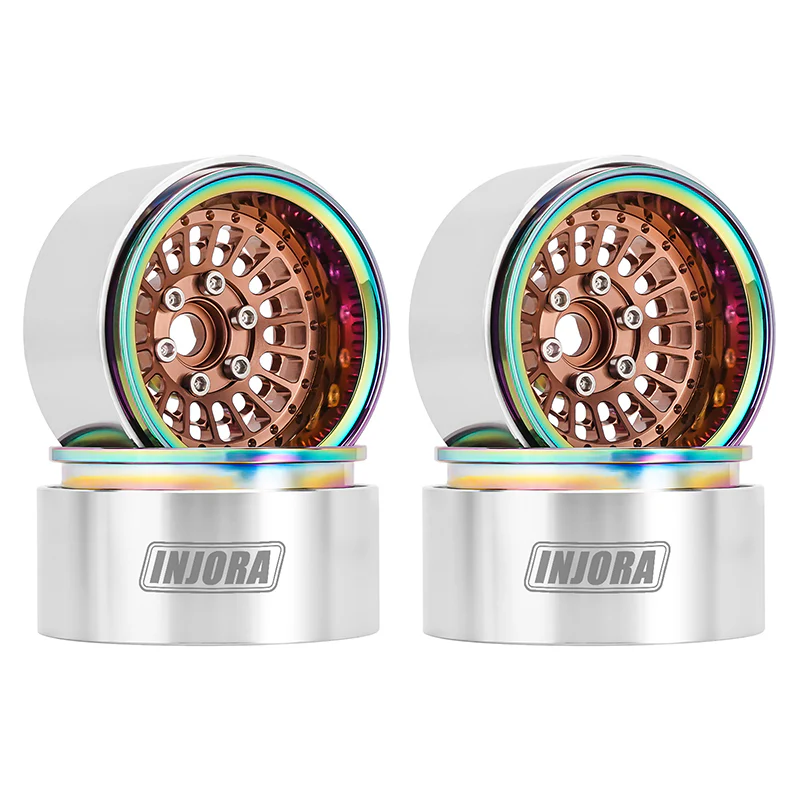 INJORA Turbine 1.9&quot; Aluminum Bronze Beadlock Wheels with Rainbow Rings Offset -10mm (4) (W1955) DGW-1955BOR