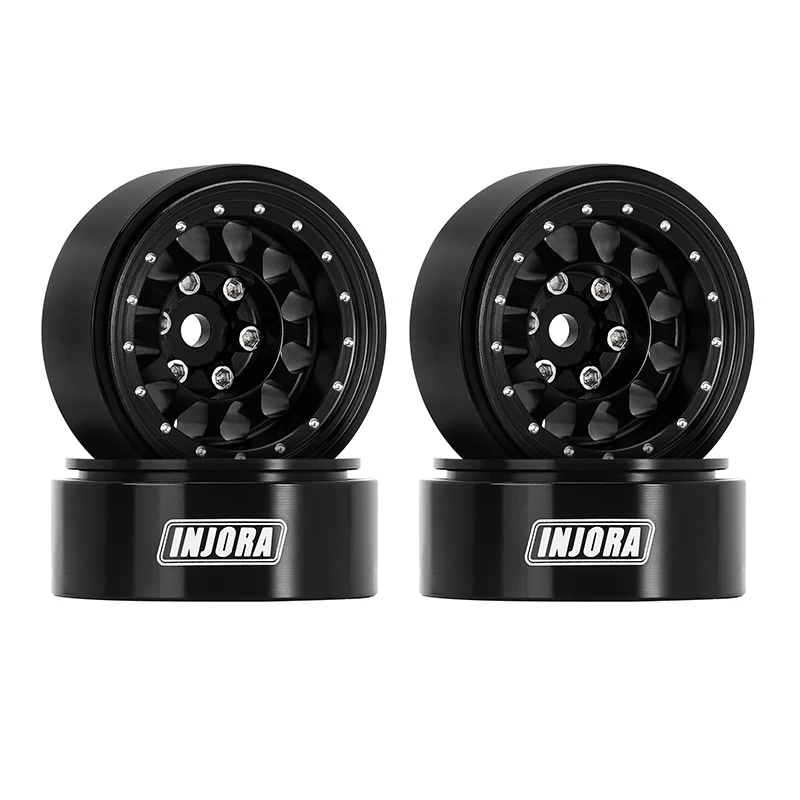 INJORA 1.0 Plus (Actual 1.1) Aluminum Black Beadlock Wheels for 1/24 1/18 RC Crawler (W1108)  YQW-1108BK
