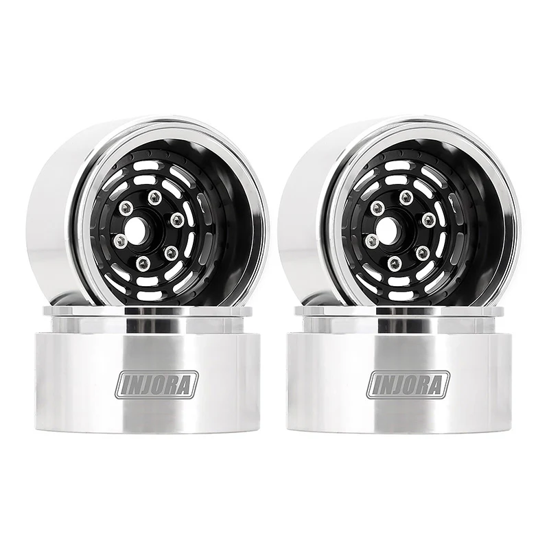 INJORA 1.9&quot; Aluminum Black Beadlock Wheels Offset -10mm (4) (W1959) DGW-1959BK