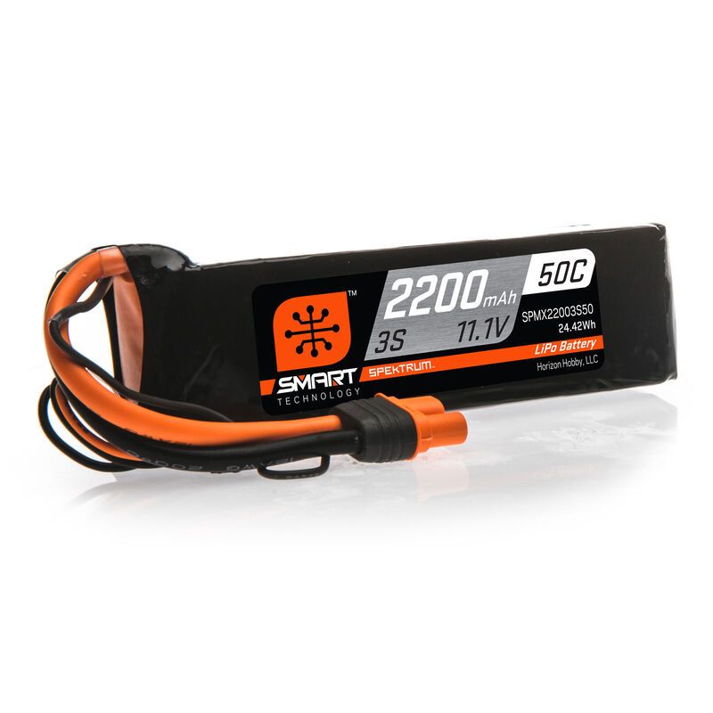 Spektrum 11.1V 2200mAh 3S 50C Smart LiPo Battery: IC3 SPMX22003S50