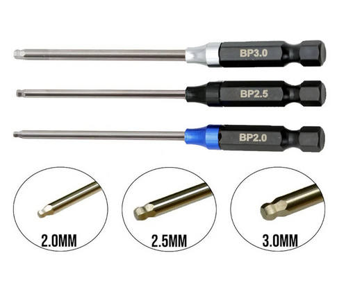 Powerhobby RC Ball End Hex Driver Tip 1/4&quot; Power Tool Set Metric 2.0, 2.5, 3.0mm PHT011