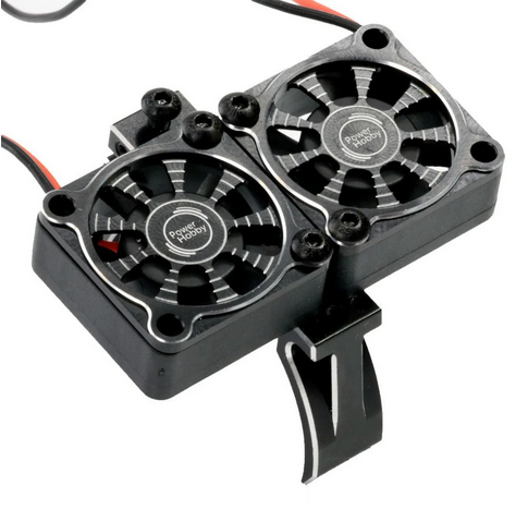 Powerhobby 1/10 Car Aluminum Heatsink 30mm Twin Turbo Cooling Fans Mount BLACK PH1297Black-A