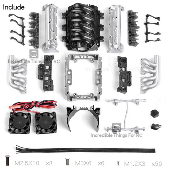 INJORA LS7 V8 Simulate Engine Motor Cooling Fans Radiator Kit for 1/10 RC Crawler Silver CRAW18304_SR