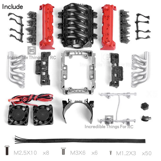 INJORA LS7 V8 Simulate Engine Motor Cooling Fans Radiator Kit for 1/10 RC Crawler Red CRAW18304_RD