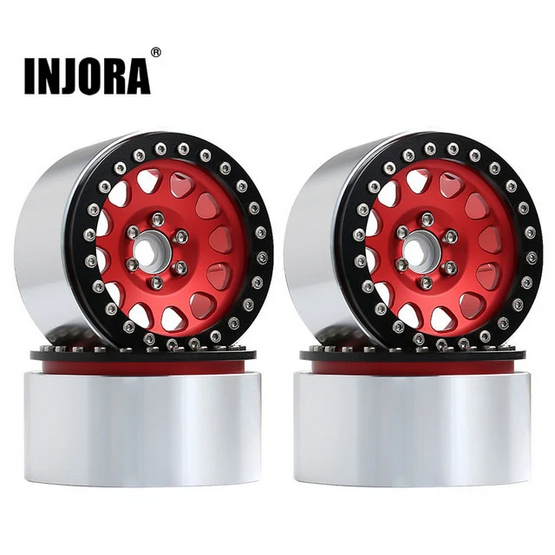 INJORA 4PCS 2.2&quot; Aluminum Beadlock Wheel Rims Red CRAW18050_RD