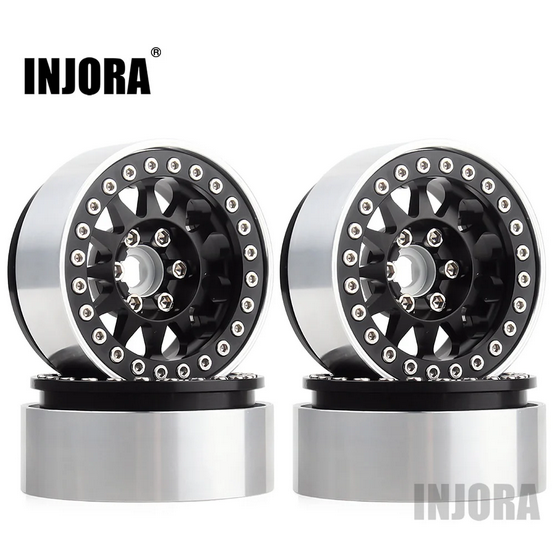 INJORA 4PCS 1.9&quot; 12-spoke Metal Beadlock Wheel Rims Black CRAW18239_07BK