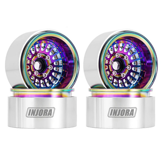 INJORA Turbine 1.9&quot; Aluminum Beadlock Wheels with Rainbow Rings Offset -10mm All Rainbow DGW-1955CL