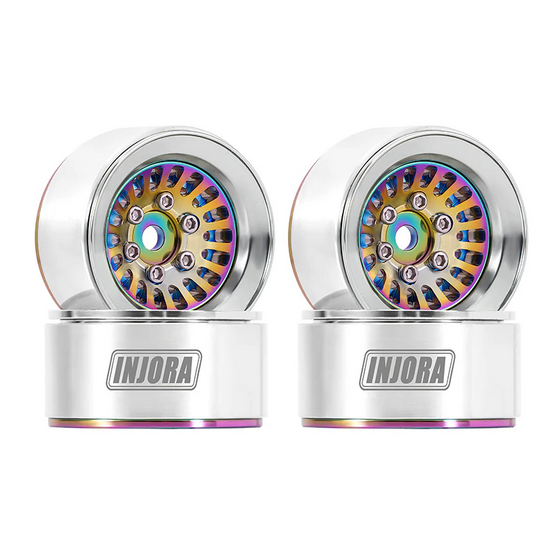 INJORA Turbine 1.0&quot; Aluminium Beadlock Wheels Rainbow Face with Silver Ring DGW-1055RW