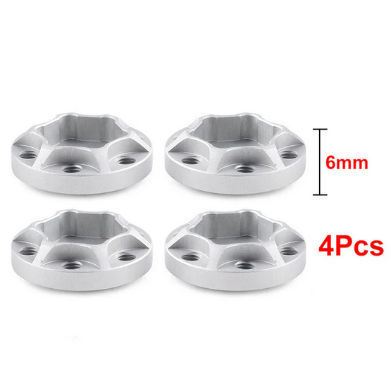 INJORA 12mm Silver Aluminum Wheel Hex Hubs for 1.9&quot; 2.2&quot; Rims 4pcs 6mm CRAW18060_6SR