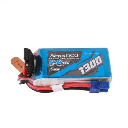 Gens Ace 1300mAh 3S 45C 11.1V G-Tech Lipo Battery Pack with EC3 Plug GEA133S45E3GT