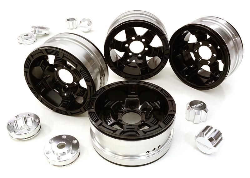 Integy 1.9&quot; Billet Machined 6 Spoke Wheels w/ 6 Bolt Adapters C26877SILVER