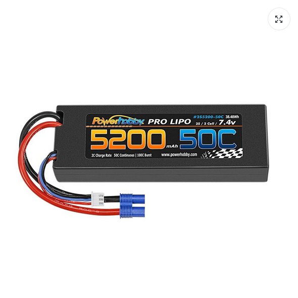 PowerHobby 2S 7.4V 5200mAh 50C Lipo Battery Pack w EC3 Plug Hard Case PHB2S520050EC3