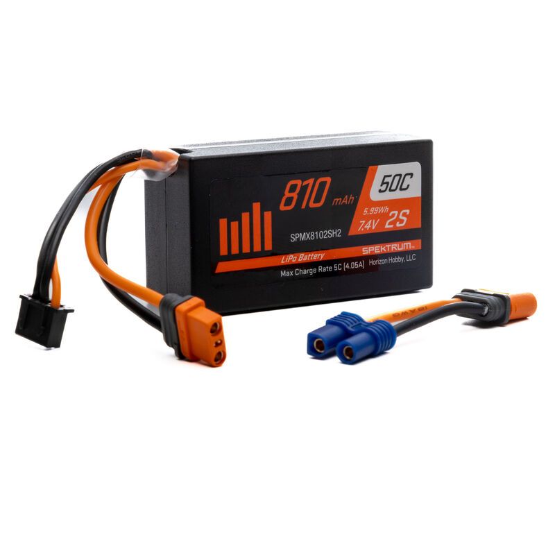 Spektrum 7.4V 810mAh 2S 50C LiPo Battery: IC2 SPMX8102SH2