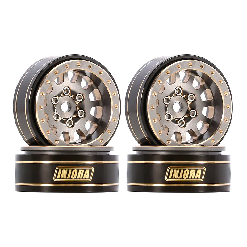 INJORA 1.0 Plus (Actual 1.1) 12-Spoke Brass Beadlock Wheels 42g/pcs offset -3.75mm for 1/18 1/24 RC Crawler (4) (W1101) YQW-1101GL